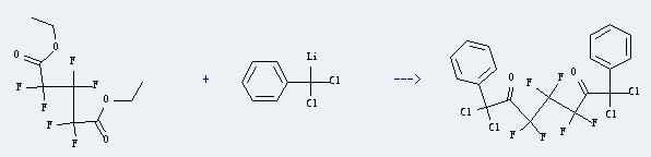 Diethyl hexafluoroglutarate can react with dichlorobenzyllithium to produce 1,1,7,7-tetrachloro-3,3,4,4,5,5-hexafluoro-1,7-diphenyl-heptane-2,6-dione
